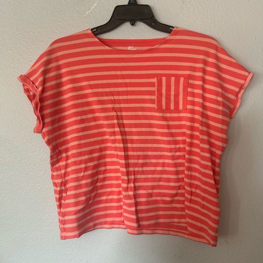 Kim Rogers Pink Striped Cotton Top XXL